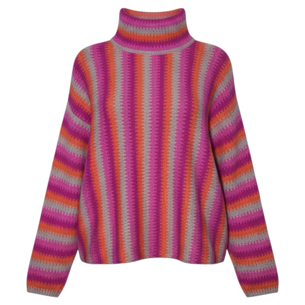 Lumière Multicolor Striped Mock Neck Cropped Sweater –‎ Large